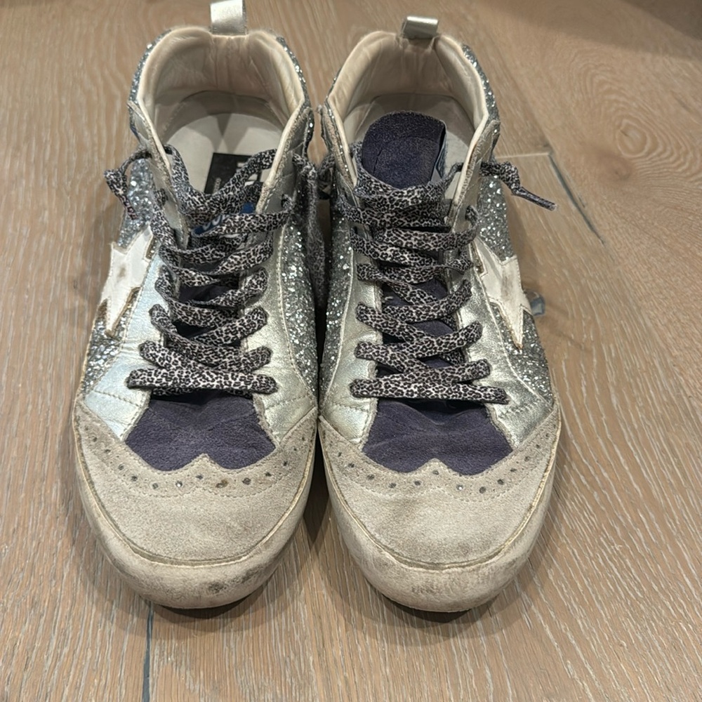 Golden Goose Silver and Black Athletic Shoes